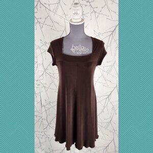 Sympli Dark Burgundy Stretch Knit Square Neck Dress
